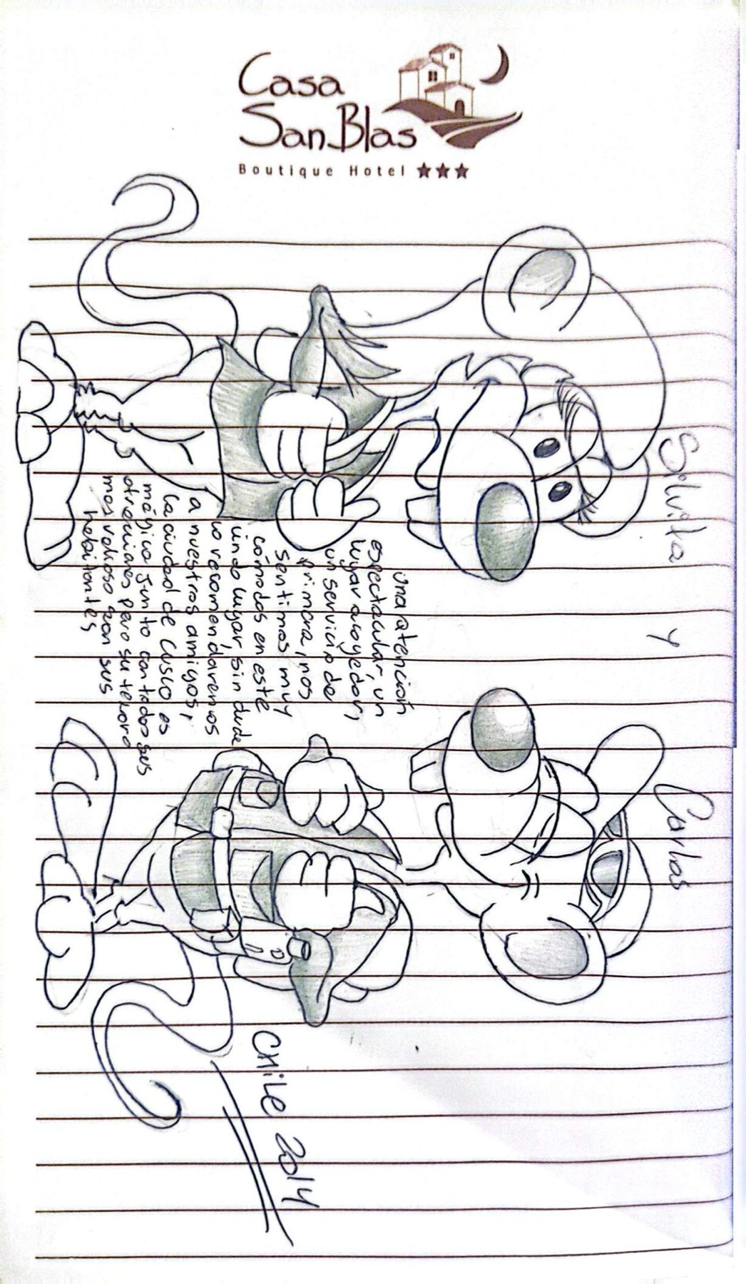 A guest's handwritten testimonial